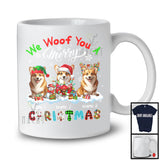 Personalized We Woof You A Merry Christmas; Lovely Plaid Corgis Custom Name T-Shirt