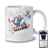 Personalized Whale Riding Firecracker, Lovely 4th Of July USA Flag Custom Name, Fish Sea Animal T-Shirt