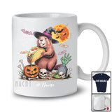 Personalized Witch Beaver Holding Taco; Humorous Halloween Custom Name Lunch Lady Chef T-Shirt