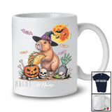Personalized Witch Capybara Holding Taco; Humorous Halloween Custom Name Lunch Lady Chef T-Shirt