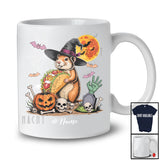 Personalized Witch Gopher Holding Taco; Humorous Halloween Custom Name Lunch Lady Chef T-Shirt