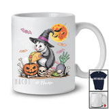 Personalized Witch Opossum Holding Taco; Humorous Halloween Custom Name Lunch Lady Chef T-Shirt