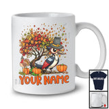 Personalized Woodpecker Bird Pilgrim On Fall Tree, Adorable Thanksgiving Turkey, Custom Name Bird T-Shirt