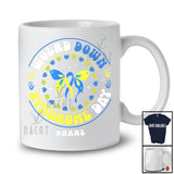Personalized World Down Syndrome Day; Lovely Custom Name Butterfly Hearts; Blue Yellow Ribbon T-Shirt
