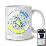 Personalized World Down Syndrome Day; Lovely Custom Name Unicorn Hearts; Blue Yellow Ribbon T-Shirt