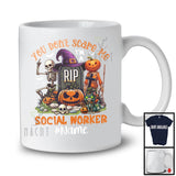 Personalized You Don't Scare Me I'm A Social Worker, Scary Halloween Skeleton Pumpkin, Careers T-Shirt