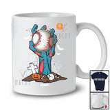 Personalized Zombie Hand Holding Baseball Ball; Horror Halloween Custom Name Player Sport Team T-Shirt