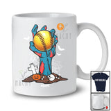 Personalized Zombie Hand Holding Softball Ball; Horror Halloween Custom Name Player Sport Team T-Shirt