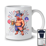 Pig Drinking Beer, Cheerful 4th Of July Drunker Fireworks, Farmer American Flag Patriotic T-Shirt