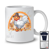 Pilgrim Chicken Pumpkin Face; Adorable Thanksgiving Fall Flowers Rainbow; Animal Lover T-Shirt