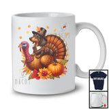 Pilgrim Dachshund Riding Turkey; Lovely Thanksgiving Fall Leaves Pumpkin Turkey; Family Group T-Shirt