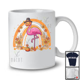 Pilgrim Flamingo Pumpkin Face; Adorable Thanksgiving Fall Flowers Rainbow; Animal Lover T-Shirt