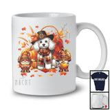 Pilgrim Poodle With Two Gnomes, Amazing Thanksgiving Fall Leaves, Plaid Pumpkins T-Shirt