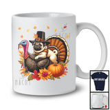 Pilgrim Pug Riding Turkey; Lovely Thanksgiving Fall Leaves Pumpkin Turkey Lover; Family Group T-Shirt