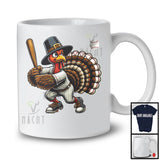 Pilgrim Turkey Playing Baseball, Humorous Thanksgiving Turkey Lover, Sport Player Playing Team T-Shirt