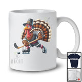Pilgrim Turkey Playing Hockey, Humorous Thanksgiving Turkey Lover, Sport Player Playing Team T-Shirt