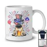 Pug Drinking Beer, Cheerful 4th Of July Drunker Fireworks, American Flag Patriotic Group T-Shirt