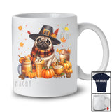 Pug With Coffee Smoothie, Wonderful Thanksgiving Pumpkins Drinks Fall Leaves T-Shirt
