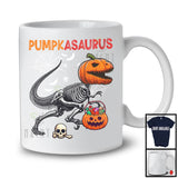 Pumpkasaurus; Horror Halloween Skeleton T-Rex Dinosaur; Carved Pumpkin Candy Lover T-Shirt