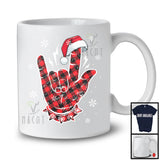 Red Plaid Santa Rock Hand Sign; Joyful Christmas ASL Sign Language; X-mas Music Family Group T-Shirt