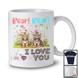 Roar Roar Means I Love You, Adorable Tigers Flowers Wild Animal, Matching Farmer Lover T-Shirt