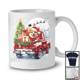Santa Corgi On Red Plaid Pickup Truck; Lovely Christmas Lights Tree; X-mas Moon Family T-Shirt