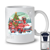 Santa Dachshund On Pickup Truck; Joyful Christmas Moon Gnome Gnomies; Winter Snowing T-Shirt