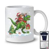 Santa Dachshund Riding Reindeer T-Rex; Awesome Christmas Tree Dinosaur Lover; Snowing T-Shirt