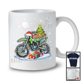 Santa Dirt Bike Carrying Christmas Tree; Awesome X-mas Lights Snowing; Biker Group T-Shirt