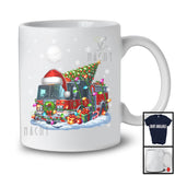 Santa Firefighter Truck Carrying Christmas Tree; Awesome X-mas Lights Snowing; Driver Group T-Shirt