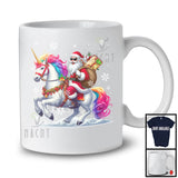 Santa Lunch Lady Riding Unicorn; Cheerful Christmas Snowing Proud Jobs; Lunch Lady Group T-Shirt