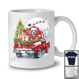 Santa Pit Bull On Red Plaid Pickup Truck; Lovely Christmas Lights Tree; X-mas Moon Family T-Shirt