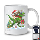 Santa Pug Riding Reindeer T-Rex; Awesome Christmas Tree Dinosaur Lover; Snowing T-Shirt