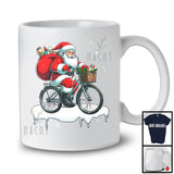 Santa Riding Bicycle With X-mas Tree, Joyful Christmas Santa Snow Matching Group T-Shirt