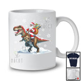 Santa School Bus Driver Riding T-Rex; Cheerful Christmas Snowing Jobs; School Bus Driver Group T-Shirt