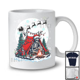 Santa Skeleton Camping; Fantastic Christmas Moon Tree Skeleton Lover; X-mas Family Group T-Shirt