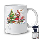 Santa Yorkshire Terrier With Gnome X-mas Tree, Merry Christmas Lights, Snowing Family Group T-Shirt
