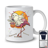 Scary Moon Flamingo Ghost With Carved Pumpkin Candy, Happy Halloween Flamingo Lover T-Shirt