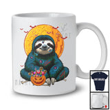 Scary Moon Sloth Zombie With Carved Pumpkin Candy, Happy Halloween Sloth Lover, Family T-Shirt