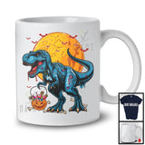 Scary Moon T-Rex Zombie With Carved Pumpkin Candy, Happy Halloween Dinosaur Lover, Family T-Shirt