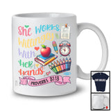She Works Willingly With Her Hands, Colorful Back To School Rayons, Teacher Students Group T-Shirt