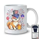 Shiba Inu Drinking Beer, Cheerful 4th Of July Drunker Fireworks, American Flag Patriotic Group T-Shirt