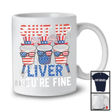 Shut Up Liver, Cheerful 4th Of July Three Beer Cups, Drinking Drunker Fireworks Patriotic T-Shirt