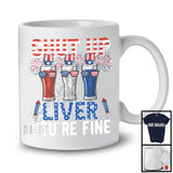 Shut Up Liver, Cheerful 4th Of July Three Beer Glasses, Drinking Drunker Fireworks Patriotic T-Shirt