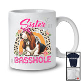 Sister of A Basshole, Adorable Mother's Day Flowers Basset Hound Lover, Leopard Rainbow T-Shirt