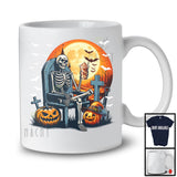 Skeleton Drinking Coffee, Horror Halloween Pumpkin Skeleton, Coffee Lover Family Team T-Shirt