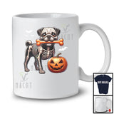 Skeleton Pug Gnawing Bone; Scary Halloween Costume Pug Owner; Family Group T-Shirt