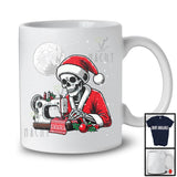 Skeleton Sewing; Humorous Christmas Santa Skeleton Sewing Lover; X-mas Moon Snowing T-Shirt