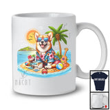Lunettes de soleil Corgi d'été sur l'île, belle plage de vacances d'été, T-Shirt de groupe familial d'amis
