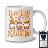Teacher Squad; Lovely Thanksgiving Plaid Three Gnomes Gnomies; Fall Leaves Teacher Group T-Shirt